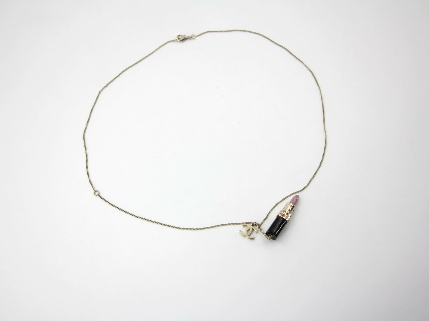 Chanel Vintage 08A Rhinestone Pink Lipstick Necklace