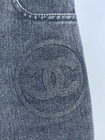 Chanel 23C Smoky Grey CC Logo Jeans