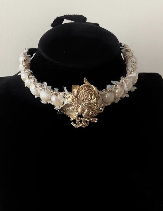 Chanel 2013 Pearl Camellia Ribbon Choker