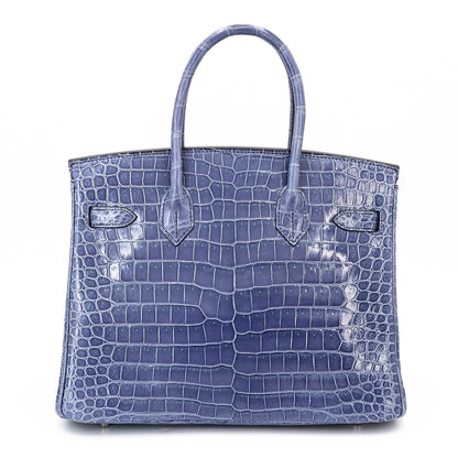Hermes Birkin 30 Bleu Brighton Shiny Porosus Crocodile Palladium hardware