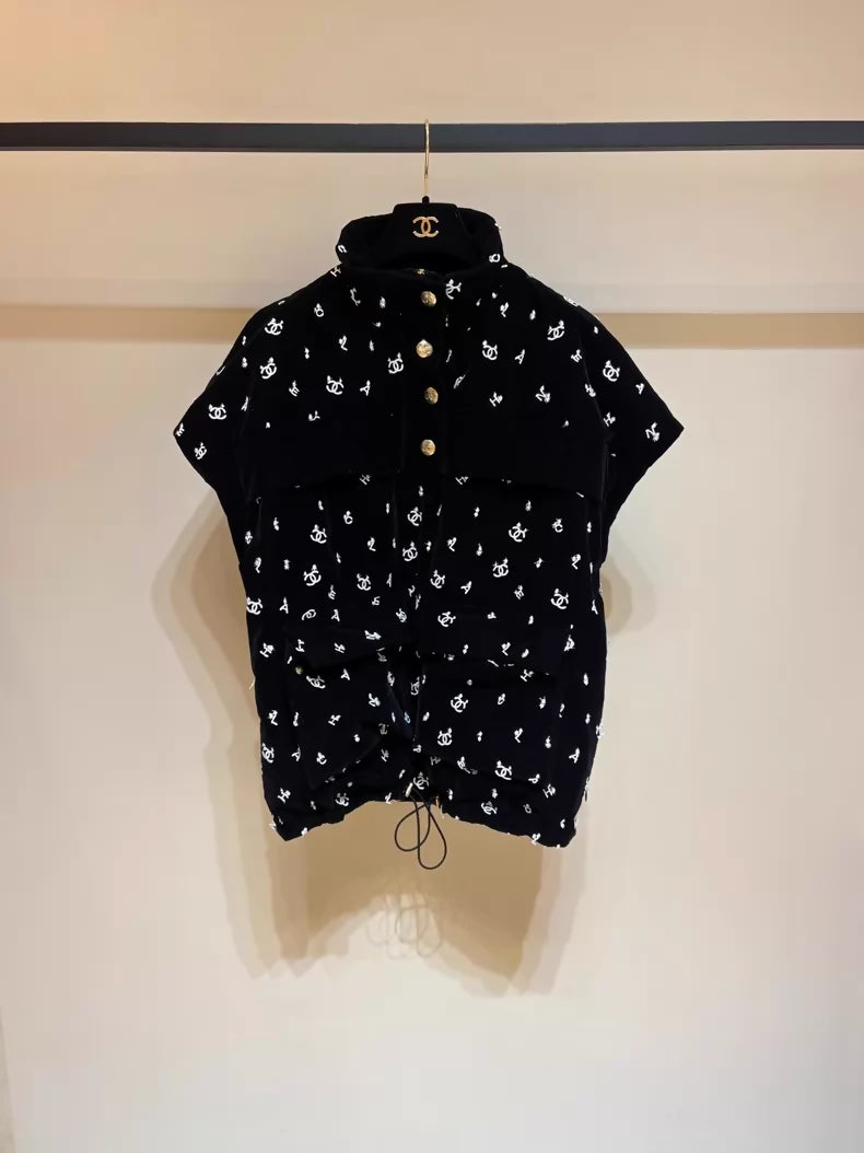 Chanel 22N Black Velvet Down Vest