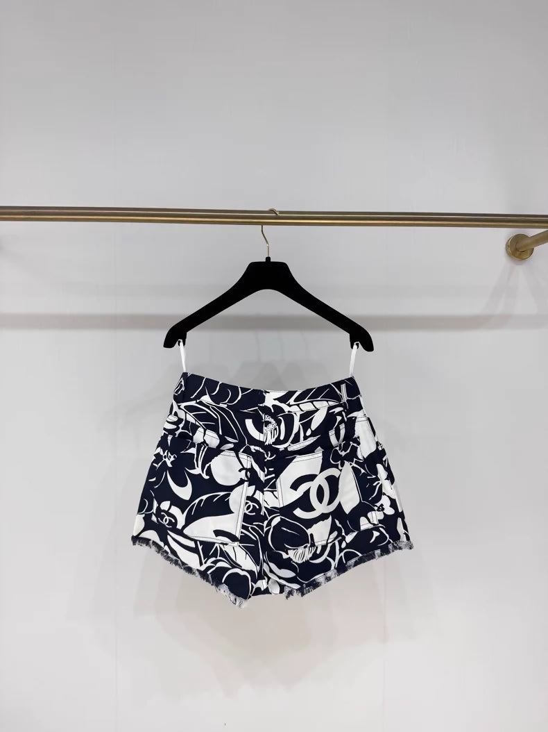 Chanel 21M Blue and White Double C Shorts