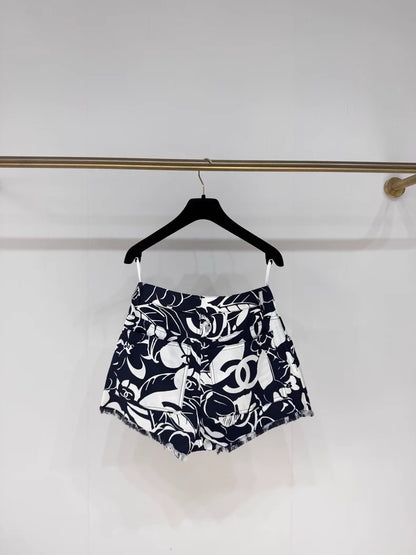 Chanel 21M Blue and White Double C Shorts