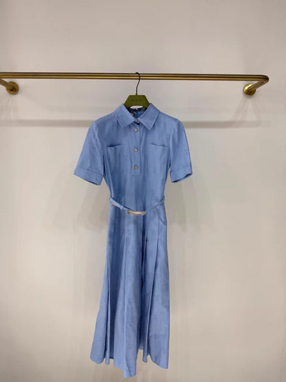 Gucci 2024 logo pleated print dress with belt