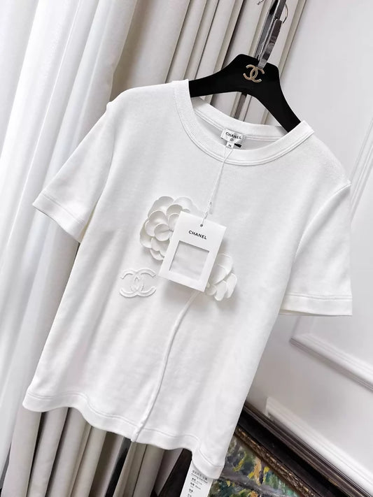 Chanel 23k white camelia T-shirt