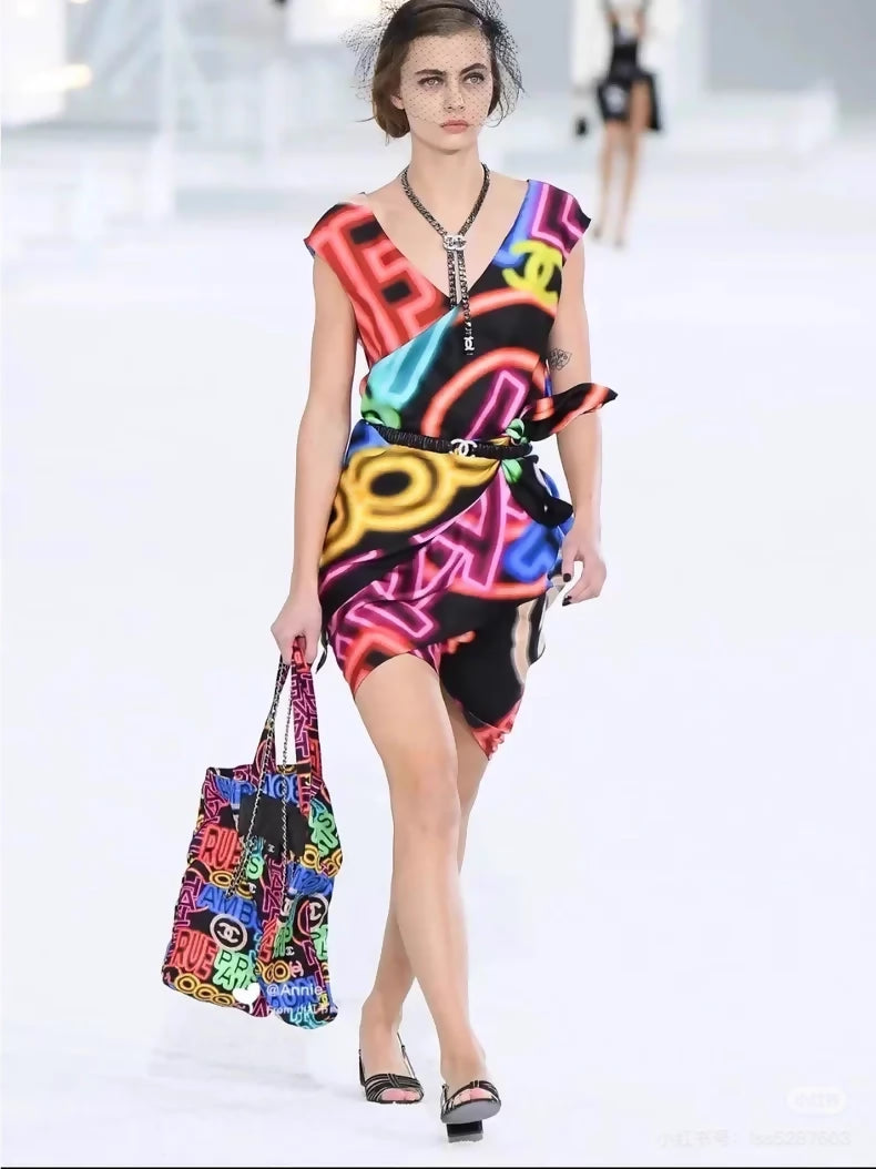 Chanel 21s multicolour Neon Silk Dress