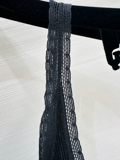 Prada 26SS Summer Collection Black Stretch Ribbed Lace top