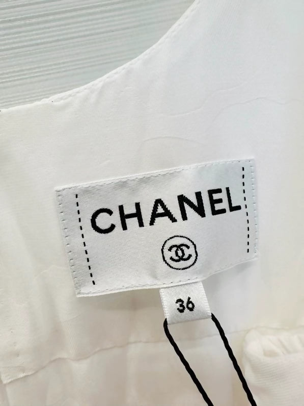 Chanel 26C White and Pink Double C Logo Print Dress
