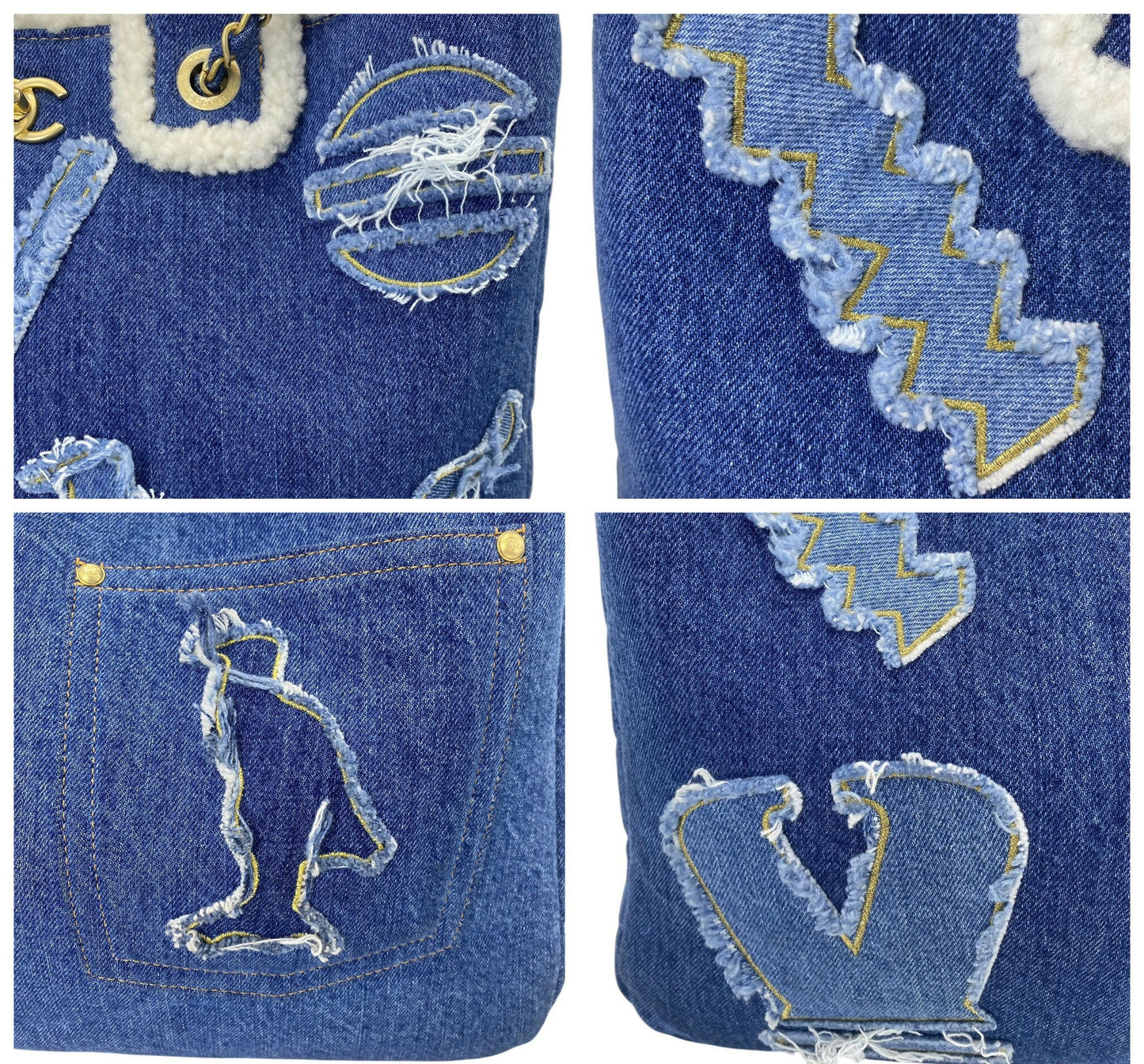 Chanel 19A New York Egypt Denim Shearling Hieroglyph Coco Shopping Tote