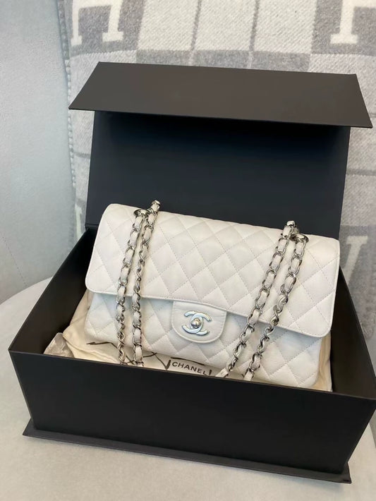 Chanel CF white leather medium size