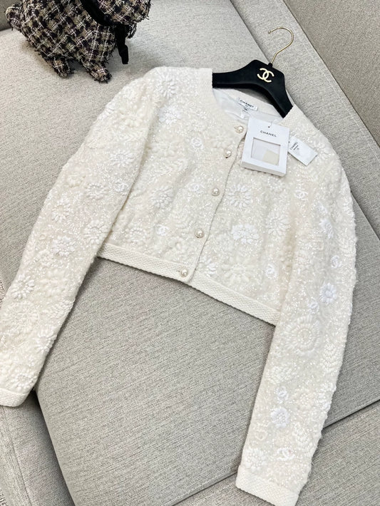 Chanel 21s white sequined cardigan