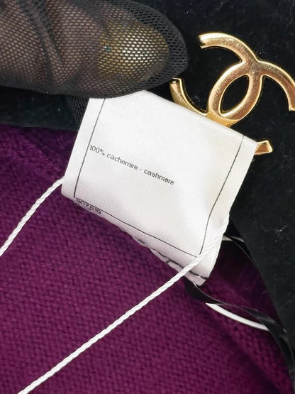 Chanel 24B Deep Purple Cashmere Knit Cardigan