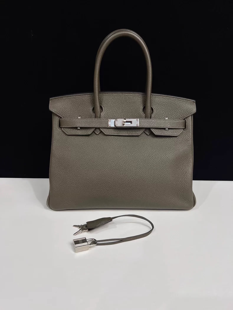 HERMES BK30 grey-green togo leather with palladium hardware