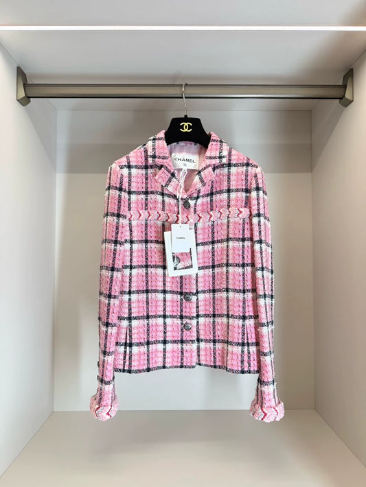 Chanel 24S Pink and Black Check tweed Jacket