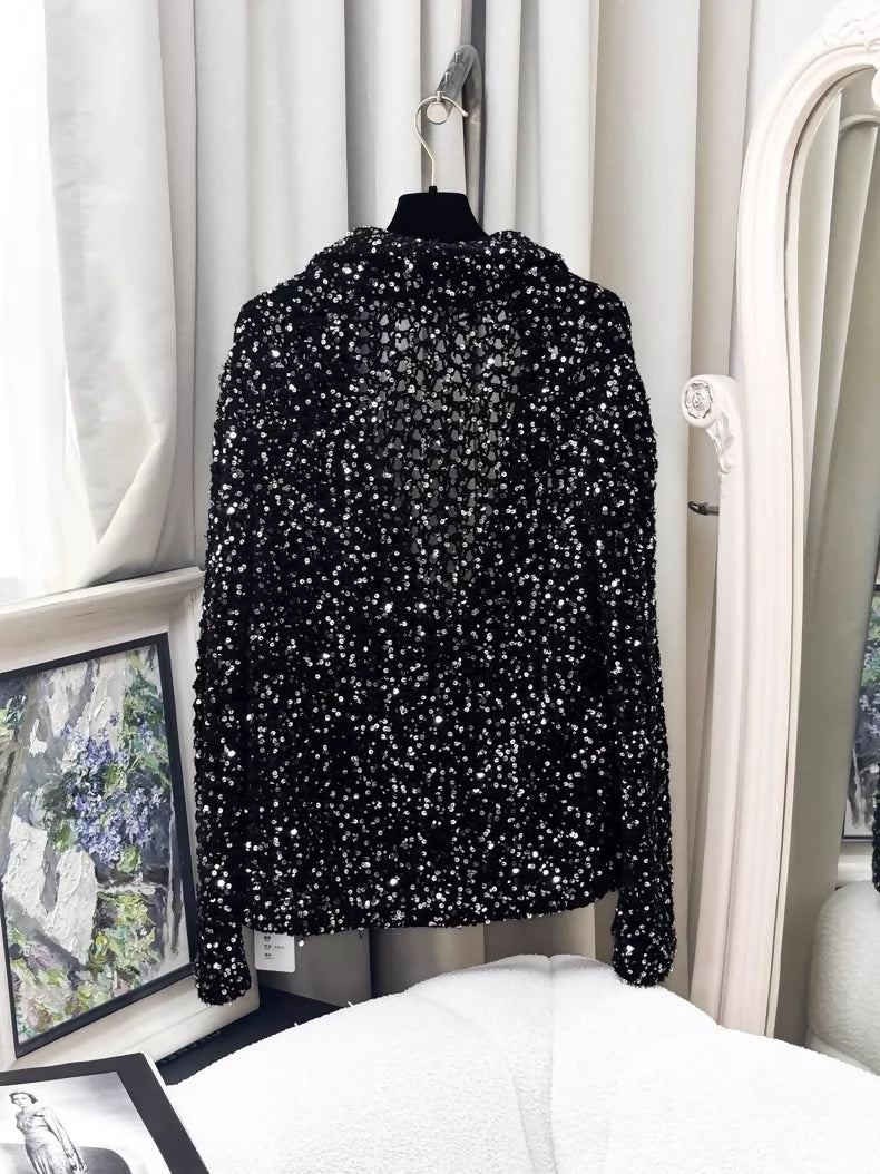 Chanel 23C Black Sequined Cardigan