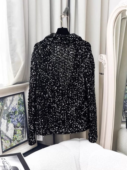 Chanel 23C Black Sequined Cardigan