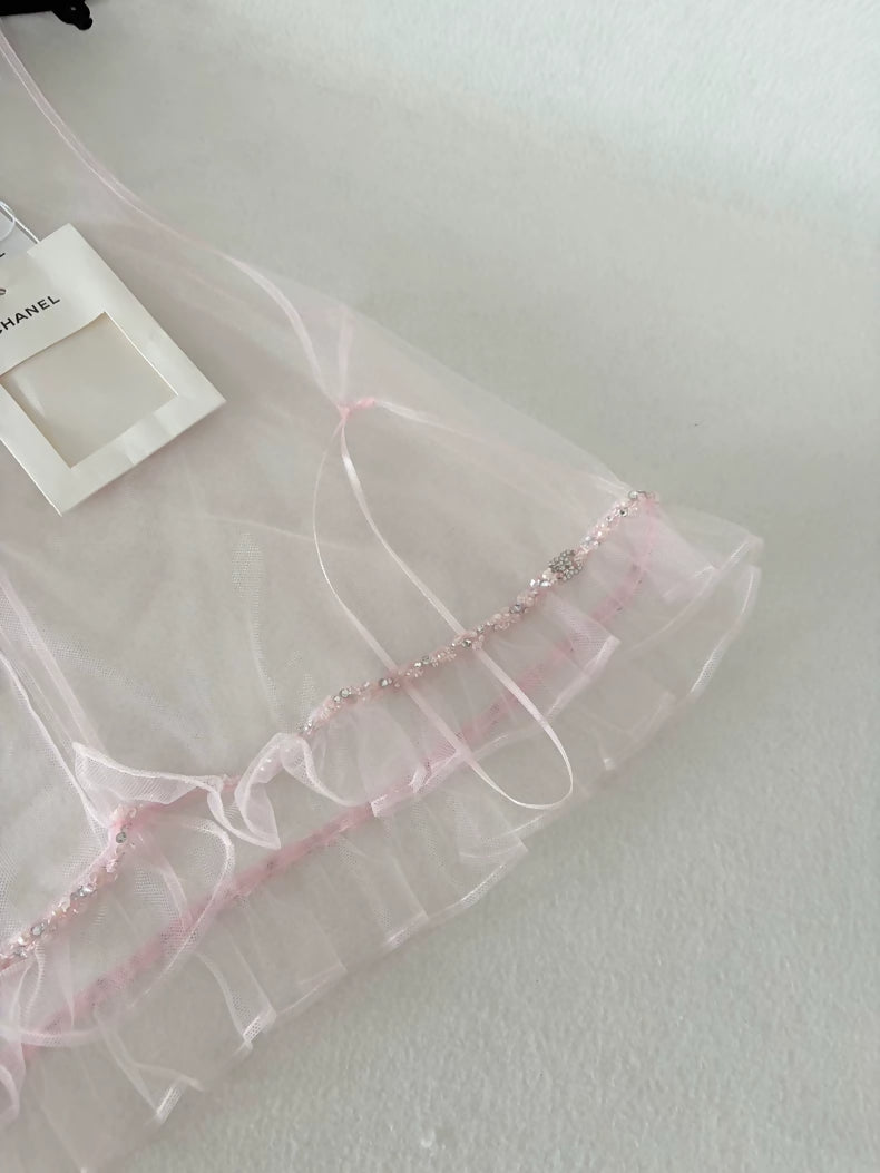 Chanel 25K Pink Beaded Mesh Cardigan