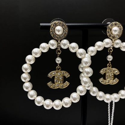 Chanel 20A pearl circle pendant earrings