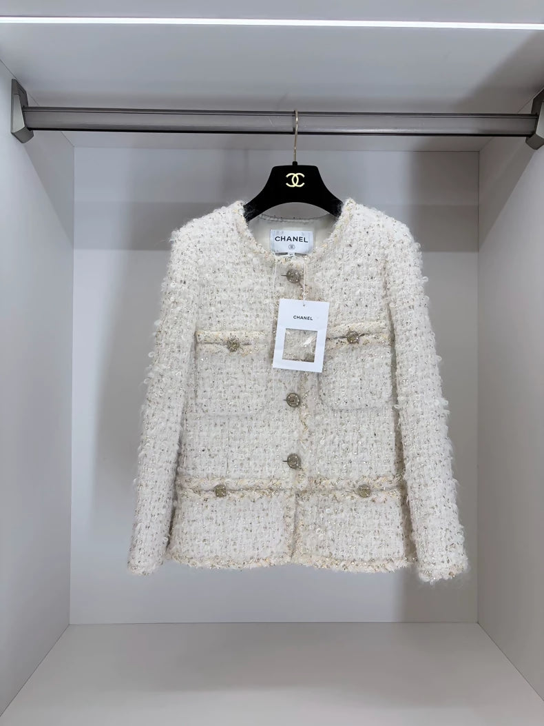Chanel 19A Egyptian White Gold tweed jacket