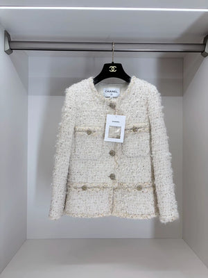 Chanel 19A Egyptian White Gold tweed jacket