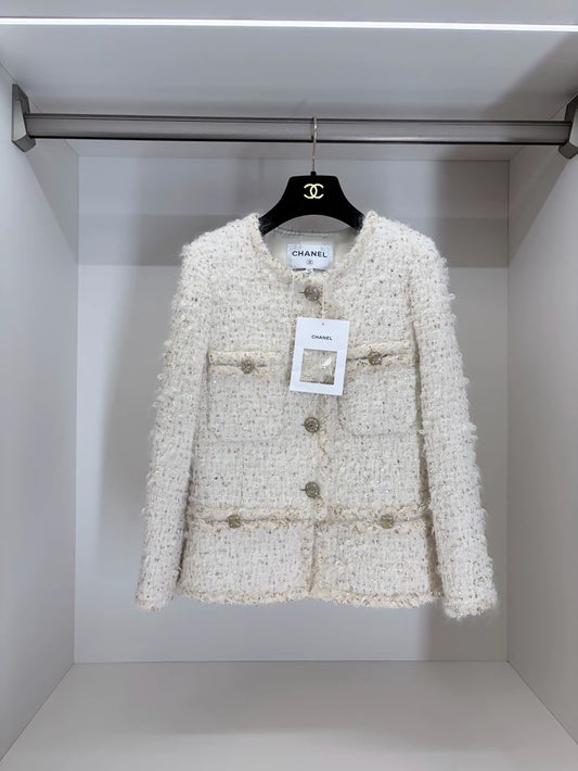 Chanel 19A Egyptian White Gold tweed jacket