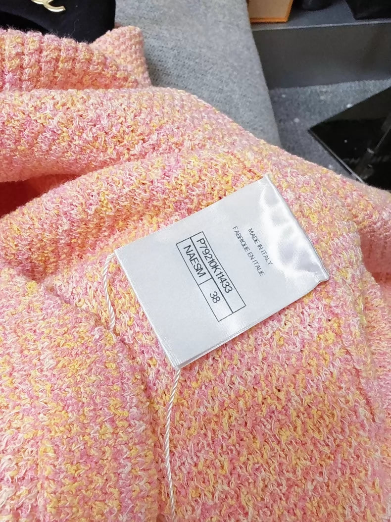 Chanel 25p Orange-Pink Mixed-Color Oversized Knit Cardigan