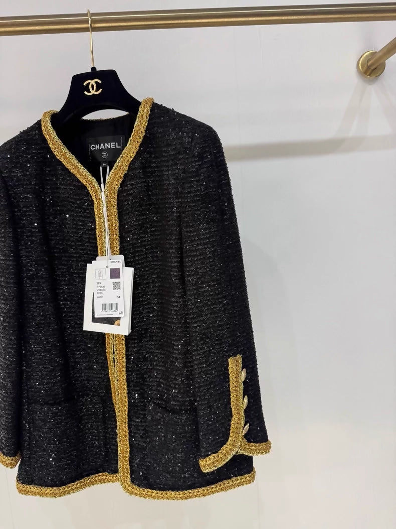 Chanel 22S sequined black and gold jacket