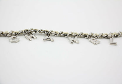 Chanel A12C Leather with Metal Beige White and Silver Waist Chain L95