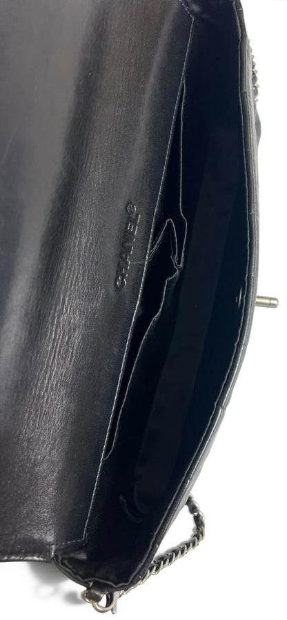 Chanel Black Lambskin East West Chocolate Bar Flap SHW