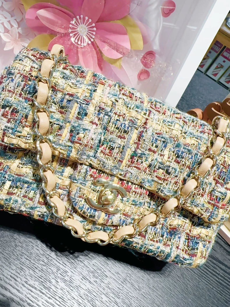 Chanel 19A mixed gold tweed CF mini chain bag