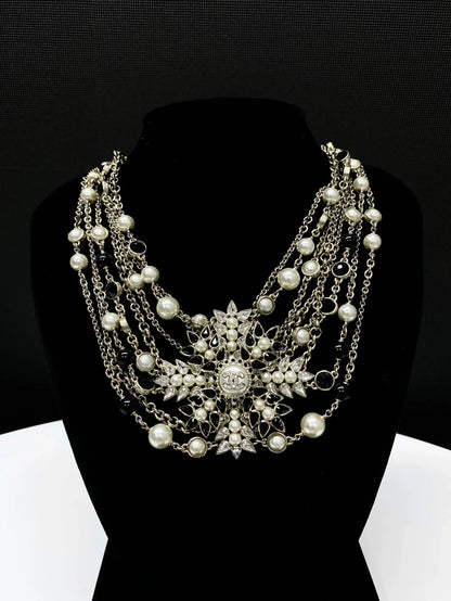 Chanel 20A heavy multi-layered pearl and glass necklace