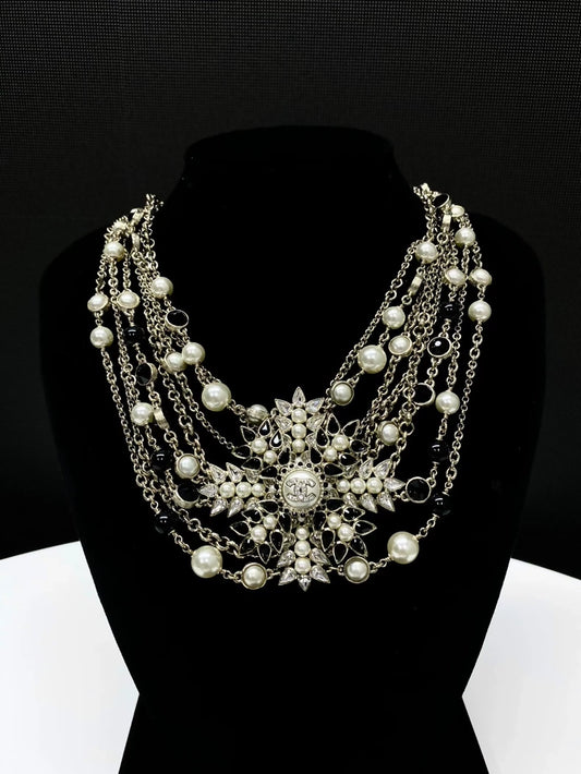 Chanel 20A heavy multi-layered pearl and glass necklace