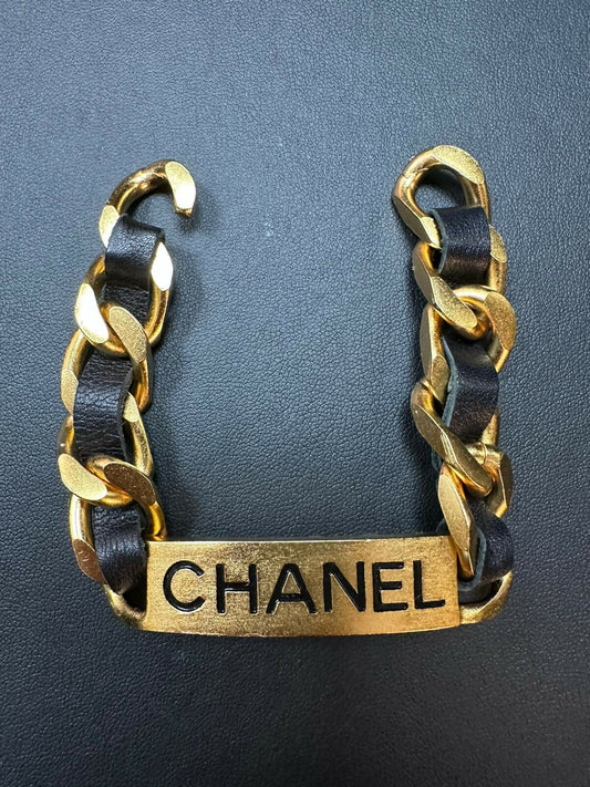 Chanel Vintage 95 Gold Plated & Leather CHANEL Motif Bracelet