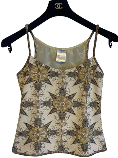 Rare Chanel 06P Ecru Gold Metallic Tank Top Camisole Blouse FR 38