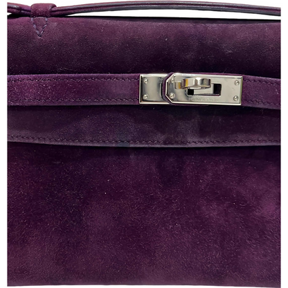 Hermes vintage Kelly pochette suede in purple stamp square H
