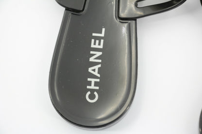 Chanel Rubber Black Leather Cream Camellia Sandals