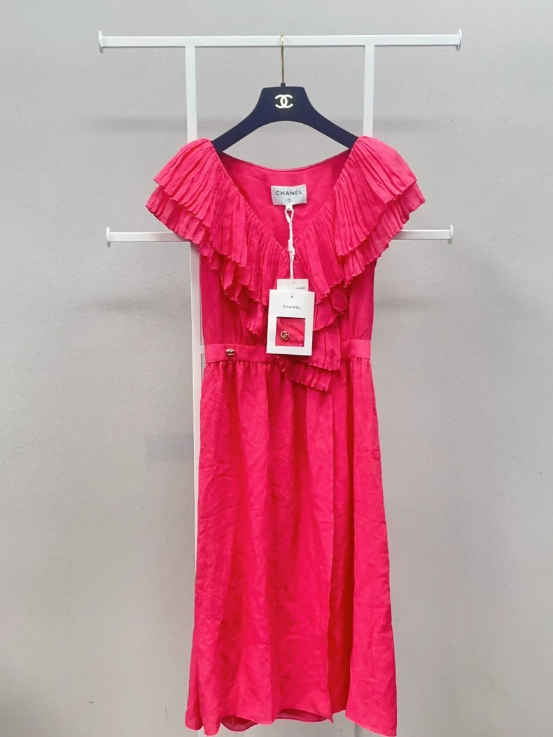 Chanel 21C Mulberry Silk Multi-Layer Ruffled Dress