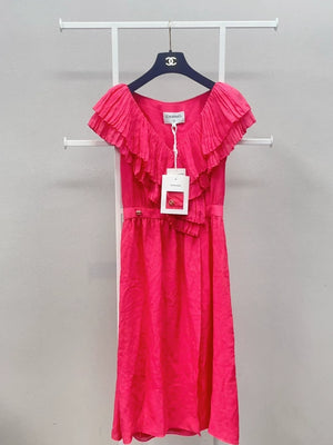 Chanel 21C Mulberry Silk Multi-Layer Ruffled Dress