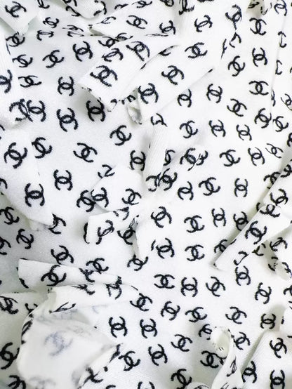 Chanel White Camisole with All-over Black Logo Print and 3D Floral Design