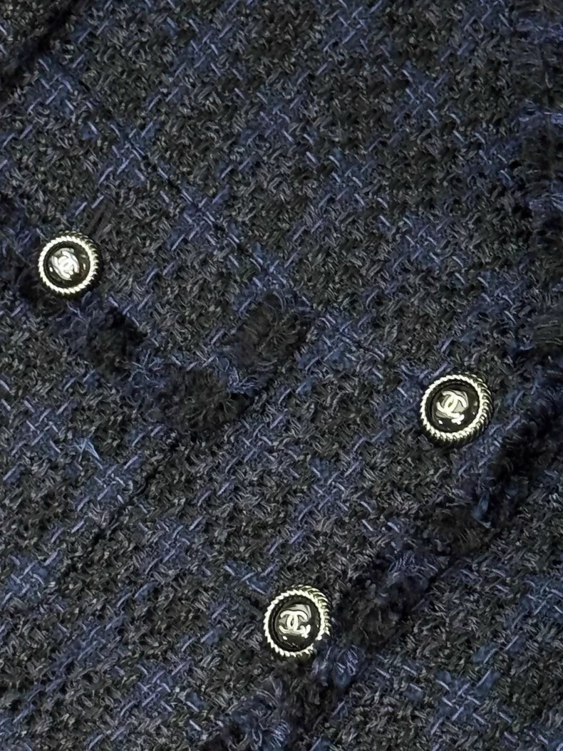 Chanel 07P Navy Blue tweed Dress and Jacket Set