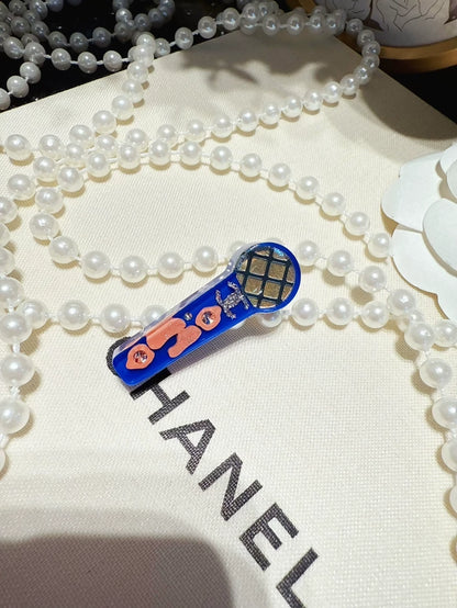 Chanel 22p Blue and Pink Acrylic Double C Microphone Brooch