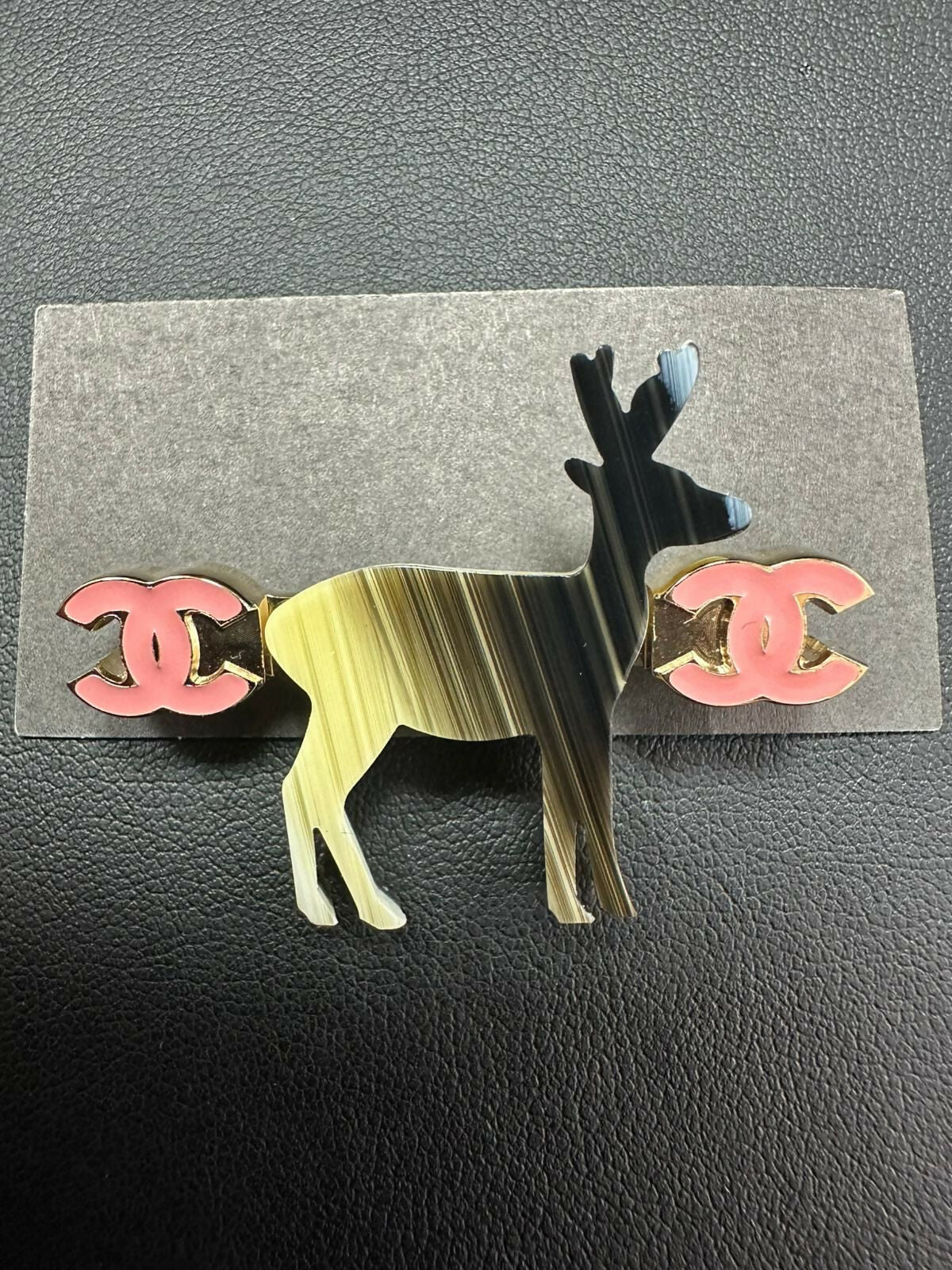 Chanel Vintage 01A Metal Dark Green Gradient Deer Brooch