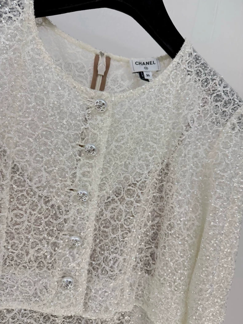 Chanel 23S ecru sequined dress