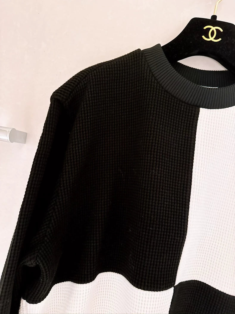 Chanel 21C Black and White Waffle Knit Sweatshirt
