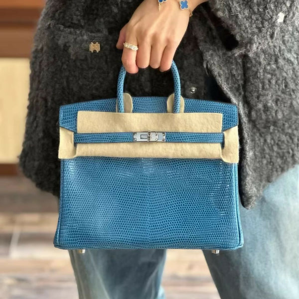 Hermès Birkin 25 Sea Blue Lizard, Palladium Hardware - Wararni