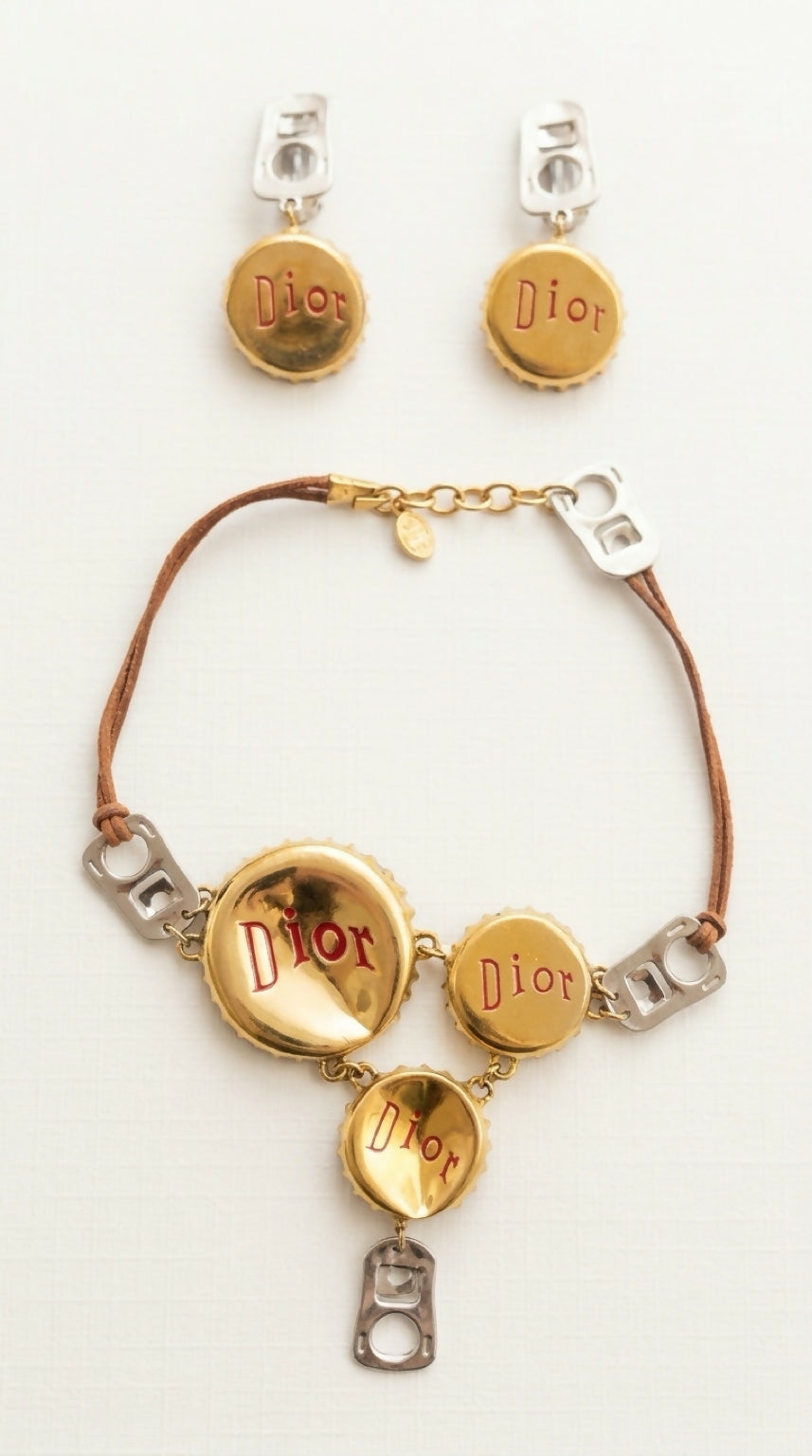 Christian Dior Bottle Cap Necklace & Matching Drop Earrings