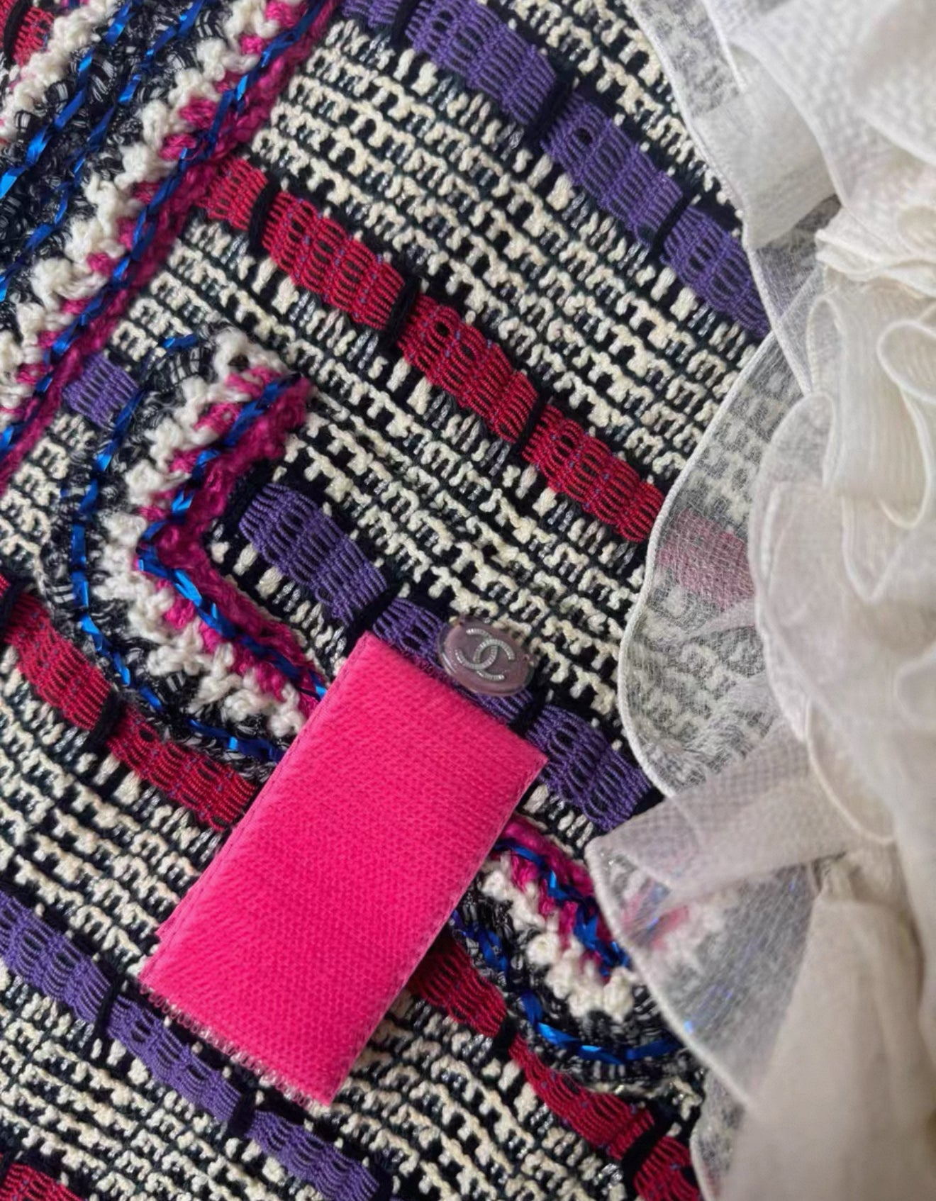 Chanel 17S white/black/purple/pink cotton jacket