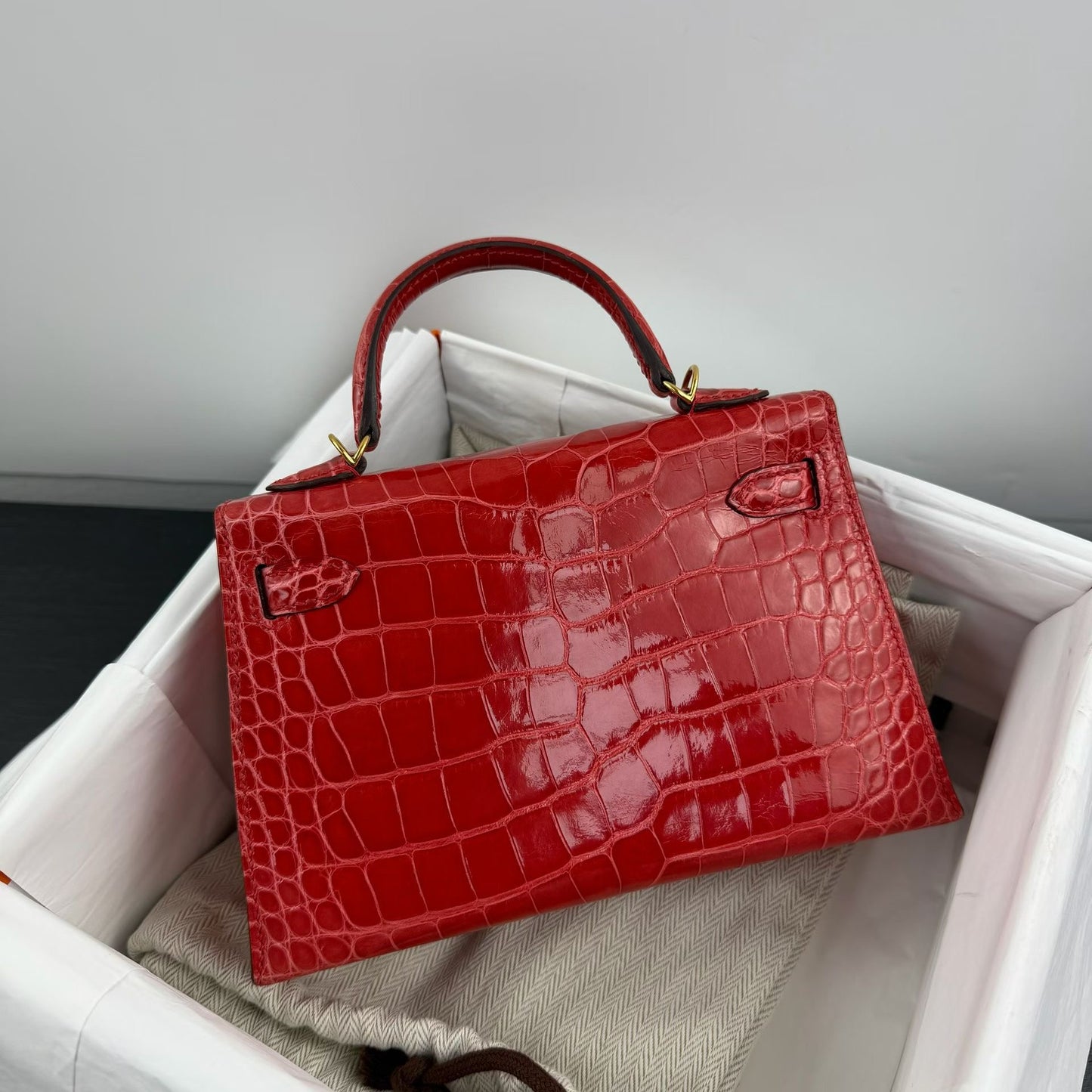 Hermès Mini Kelly 20 Rouge/Red A5 shiny Alligator gold hardware