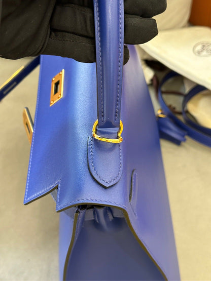 Hermès Kelly Sellier 28 Bleu Electric Tadelakt Gold Hardware