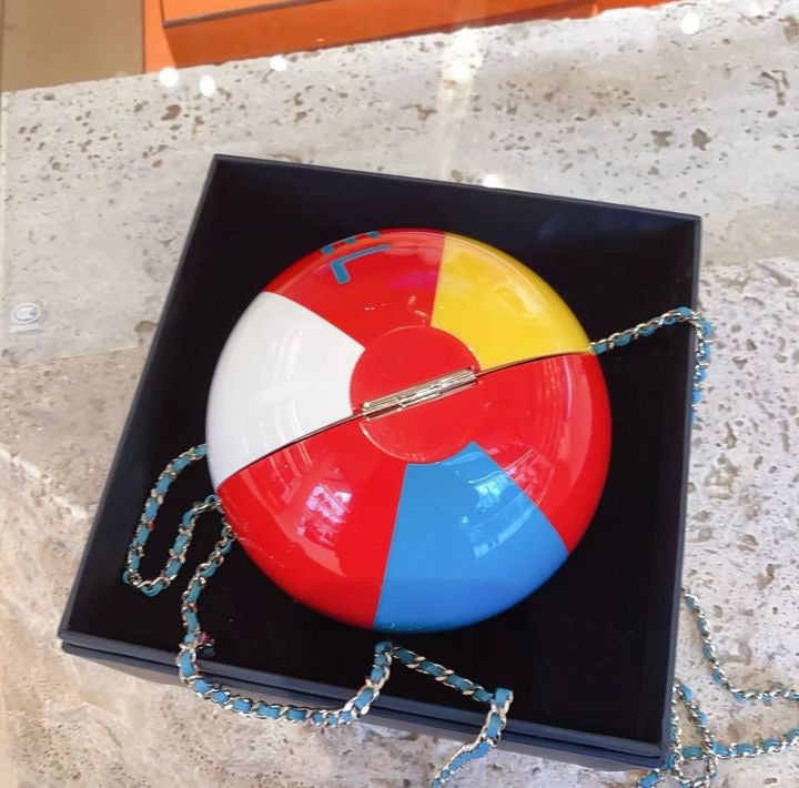 Chanel Limited Edition Red, Yellow, Blue and White Lucite Beach Ball Bag Pale Gold Hardware